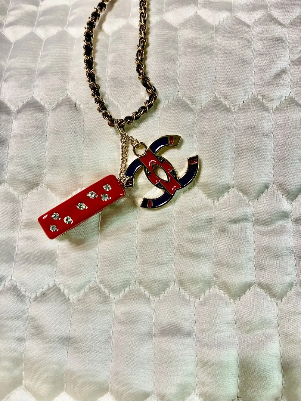 ChaneI Rare Double Decker British Bus with Dangle Logo Necklace OBO